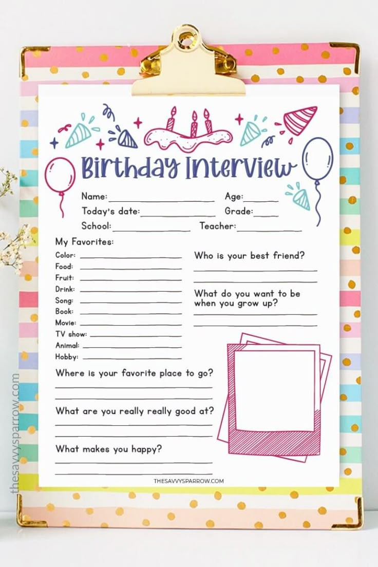 Free Printable Birthday Interviews For Kids regarding Free Printable Birthday Interview Printable