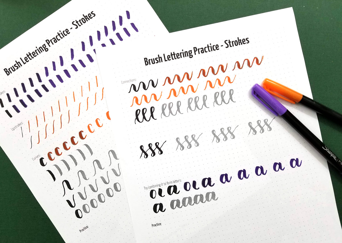 Free Printable Brush Lettering Practice Sheets - Strokes * Moms in Brush Lettering Practice Sheets Printable Free