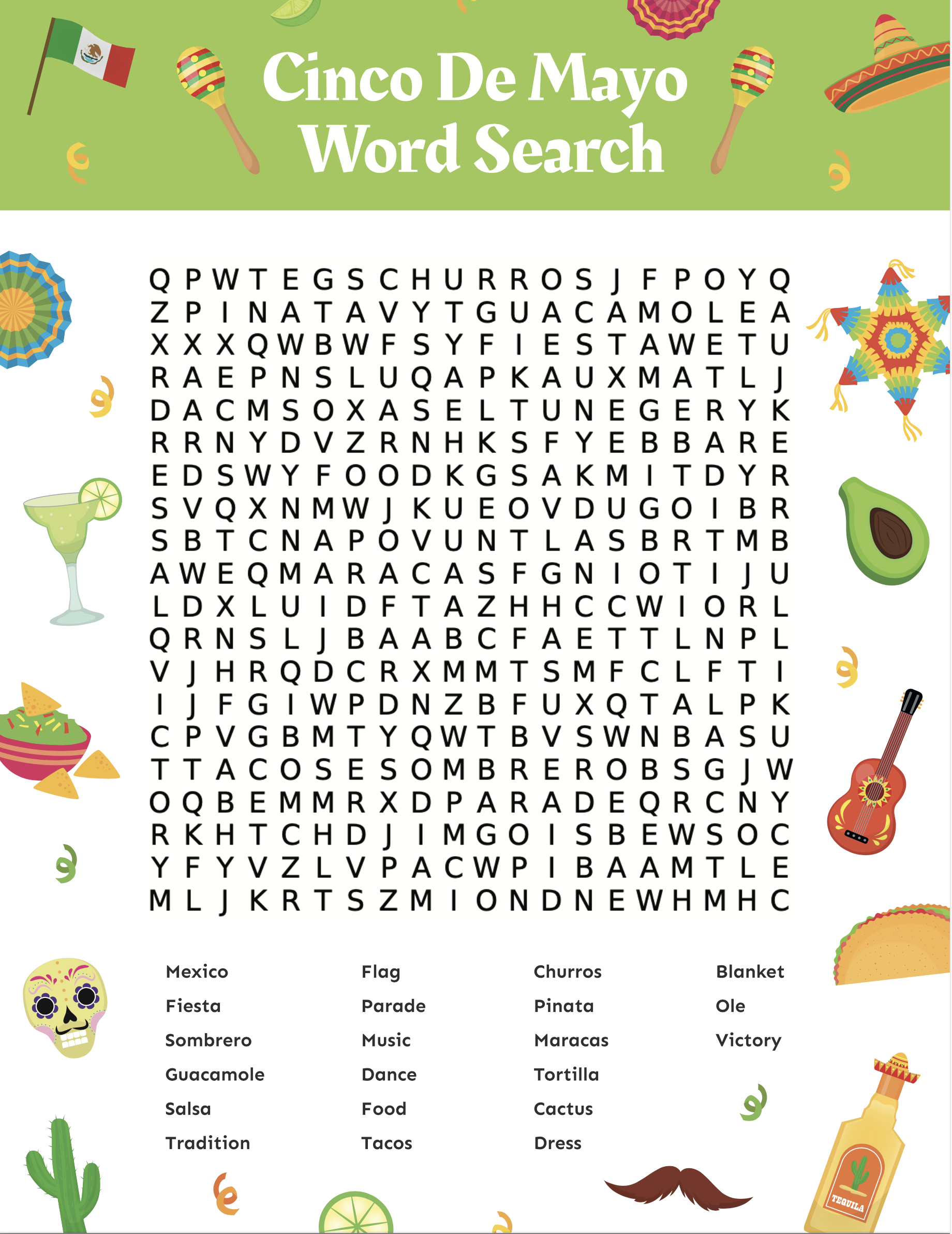Free Printable Cinco De Mayo Word Search Puzzle - Play Party Plan regarding Cinco De Mayo Word Search Printable