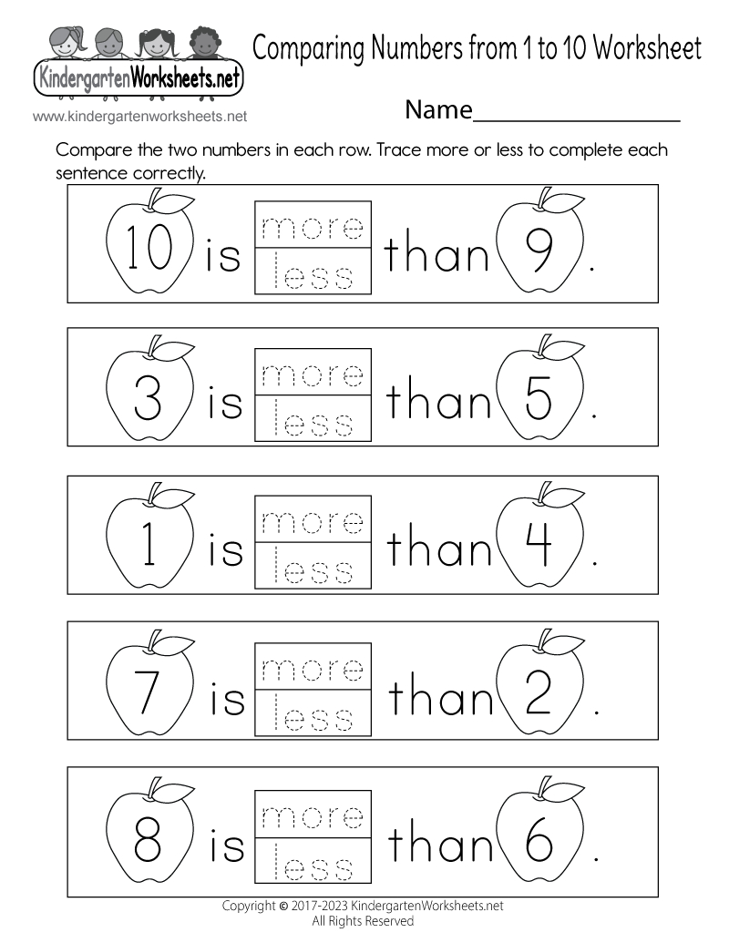 Free Printable Comparing Numbers From 1 To 10 Worksheet with regard to Comparing Numbers From 1 to 10 Worksheet