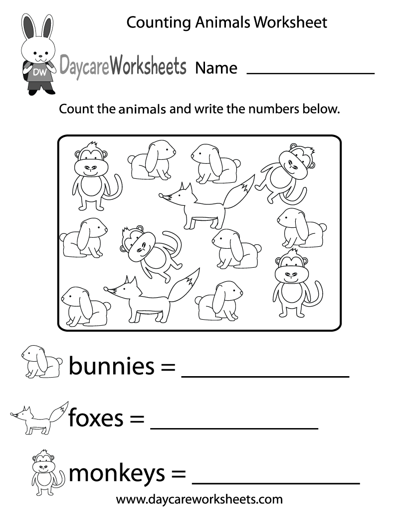 Free Printable Counting Animals Worksheet For Preschool inside Animal Counting Worksheet Printable