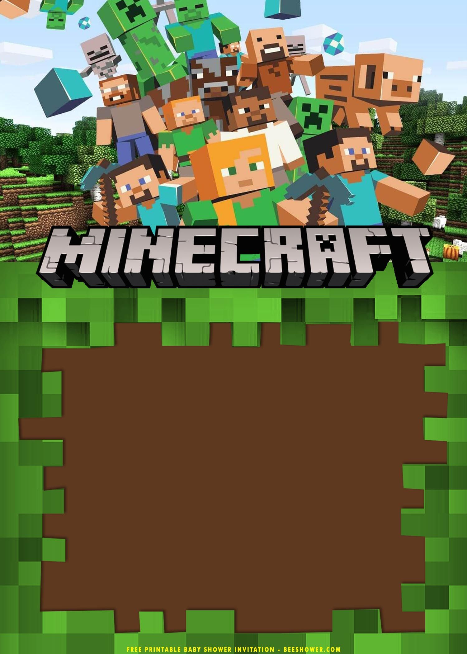 Free Printable) - Epic Minecraft Baby Shower Invitation Templates for Downloadable Free Printable Minecraft Birthday Invitations