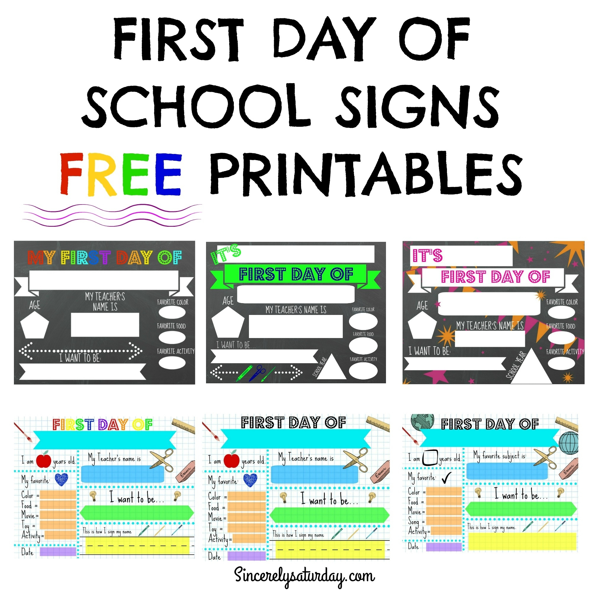 Free Printable First Day Of School Signs - Sincerely Saturday intended for Printable First Day Of Kindergarten Signs