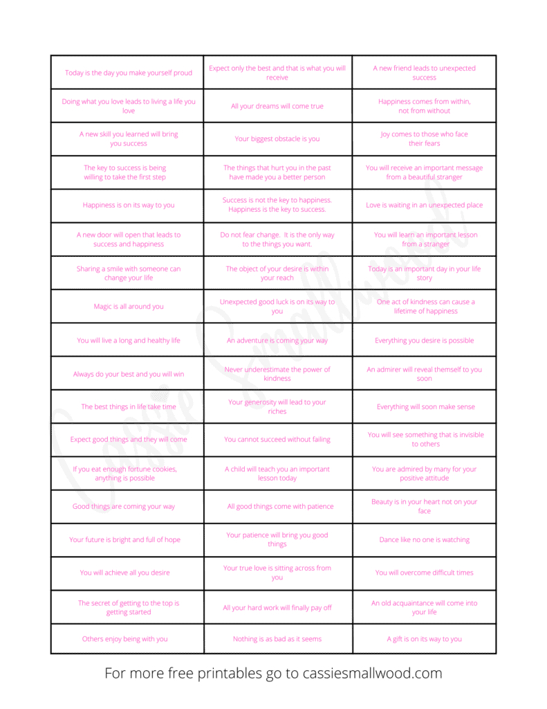 Free Printable Fortune Cookie Messages And Sayings - Cassie Smallwood in Fortune Cookie Messages Printable