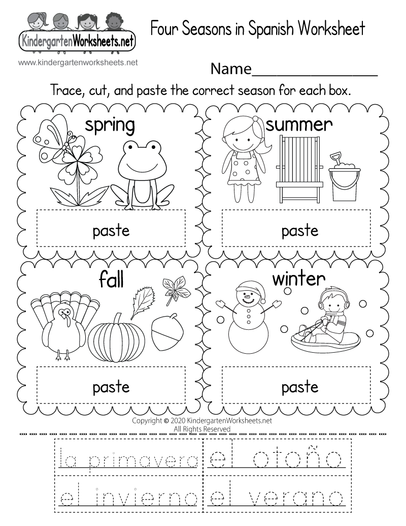 Free Printable Four Seasons In Spanish Worksheet inside Free Printables in Spanish