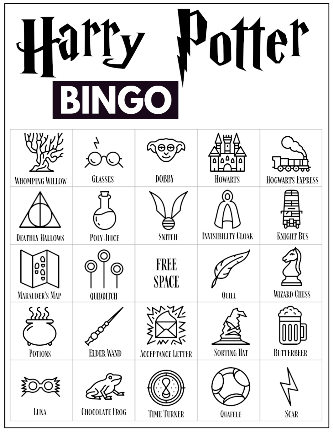 Free Printable Harry Potter Bingo Game - Paper Trail Design for Harry Potter Bingo Card