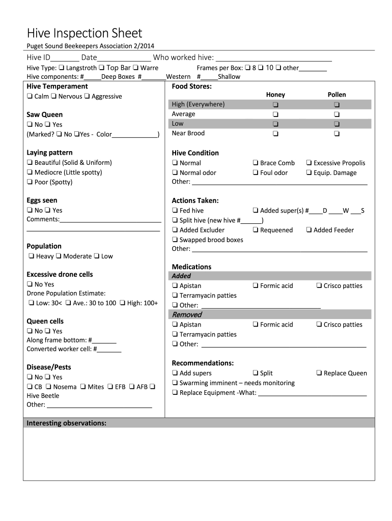 Free Printable Hive Inspection Sheets: Fill Out &amp;amp; Sign Online | Dochub for Free Printable Hive Inspection Sheets
