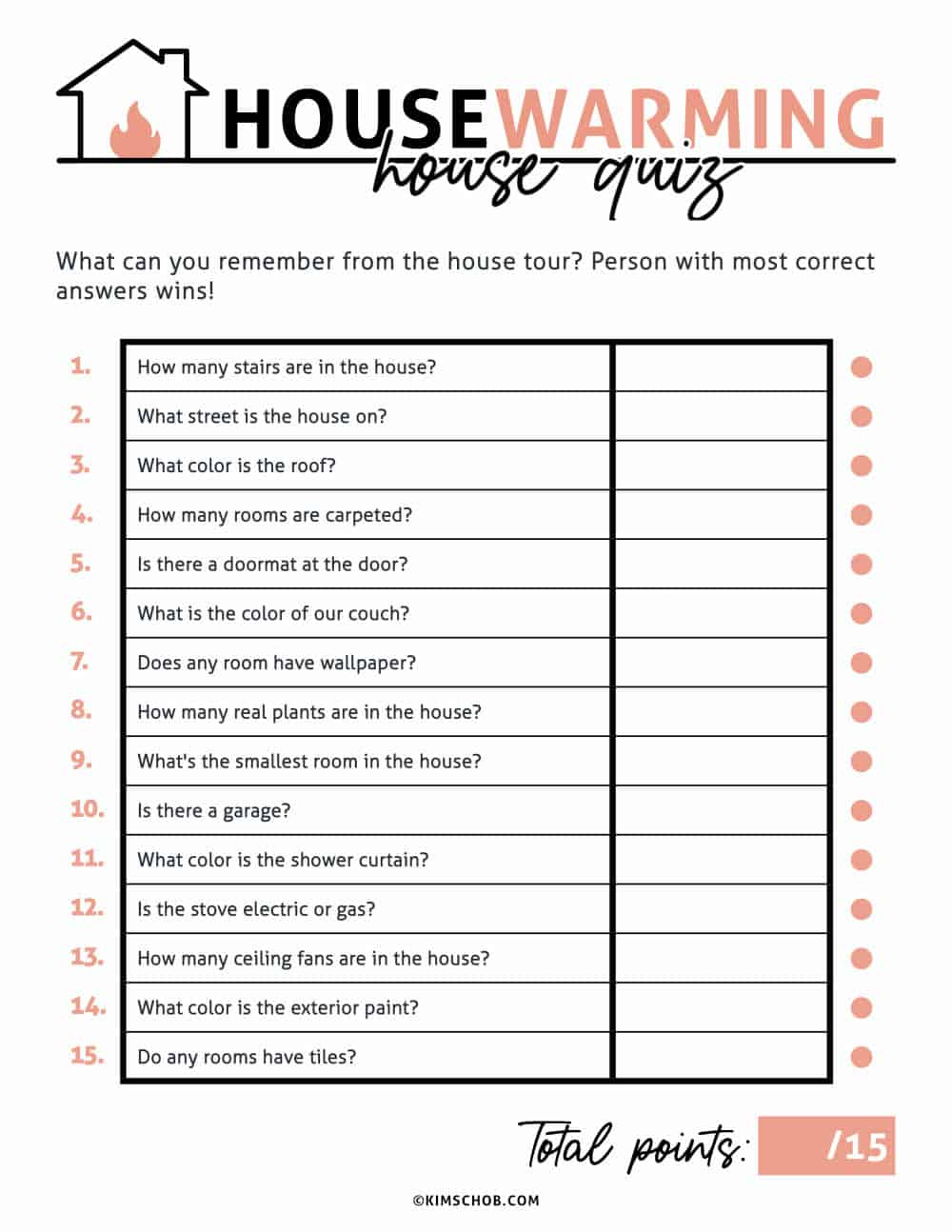 Free Printable Housewarming Games - Kim Schob regarding Housewarming Game Free Printables