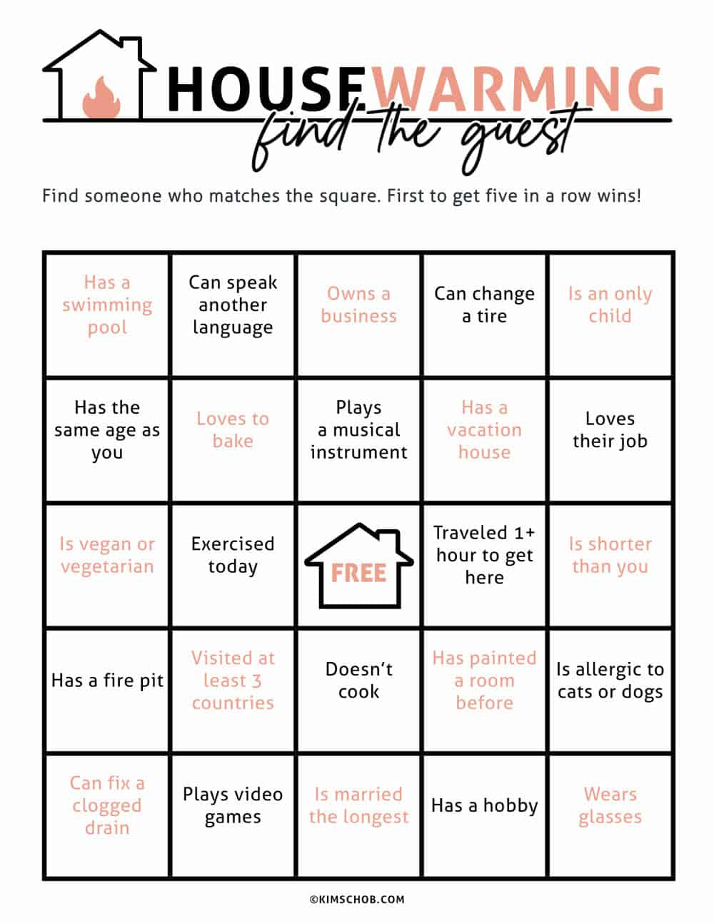 Free Printable Housewarming Games - Kim Schob with regard to Printable Housewarming Party Games