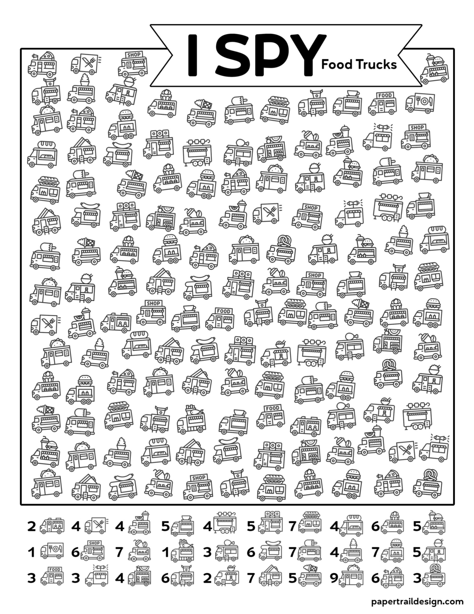 Free Printable I Spy Food Trucks Activity - Paper Trail Design within I Spy Food Printable