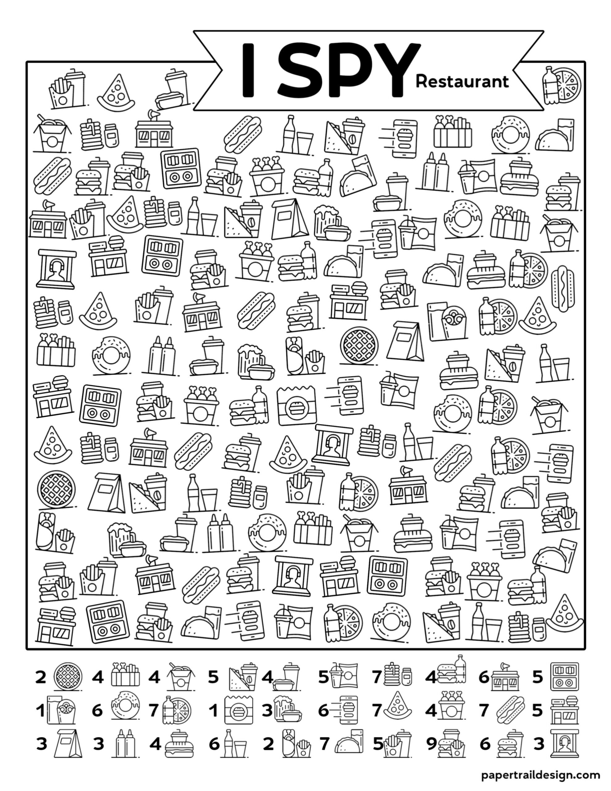 Free Printable I Spy Restaurant Activity - Paper Trail Design inside I Spy Food Printable