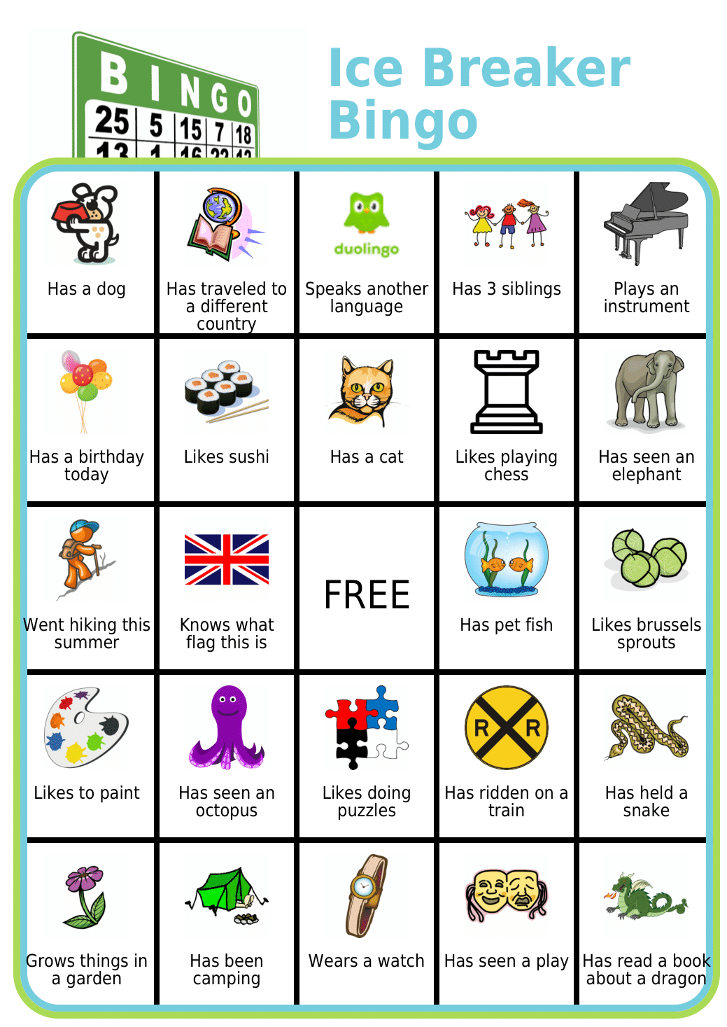 Free Printable: Ice Breaker Bingo pertaining to Bingo Card Ice Breaker
