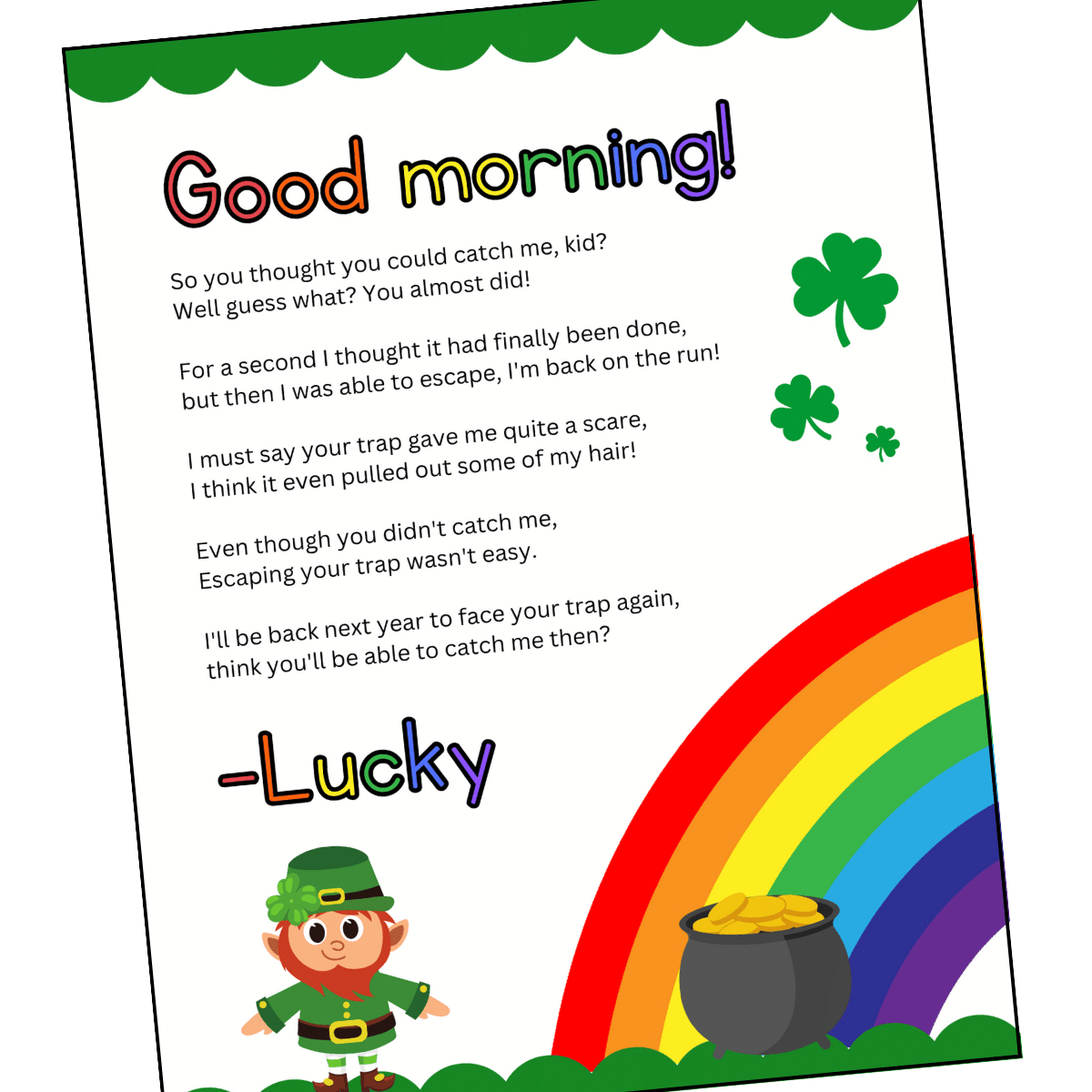 Free Printable Leprechaun Letter To Child within Leprechaun Letter To Child Printable Free