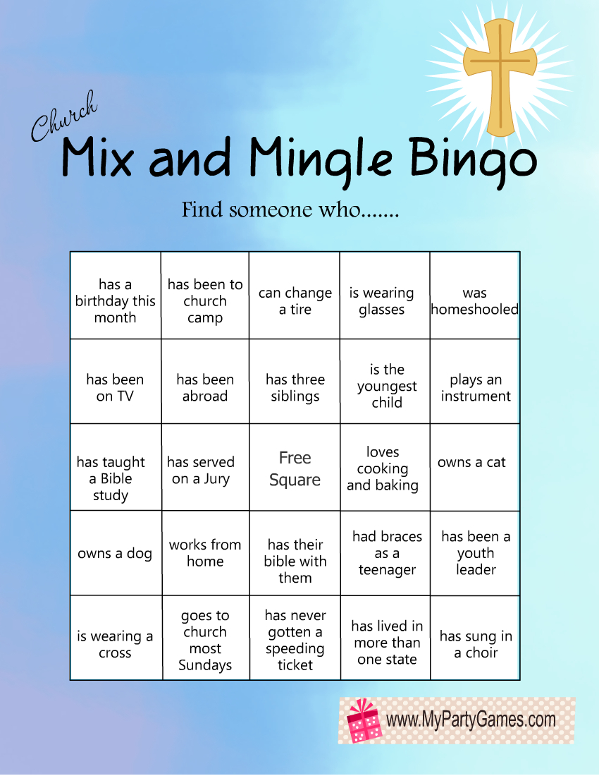 Free Printable Mix And Mingle Church Bingo with regard to Free Printable Church Bingo Cards