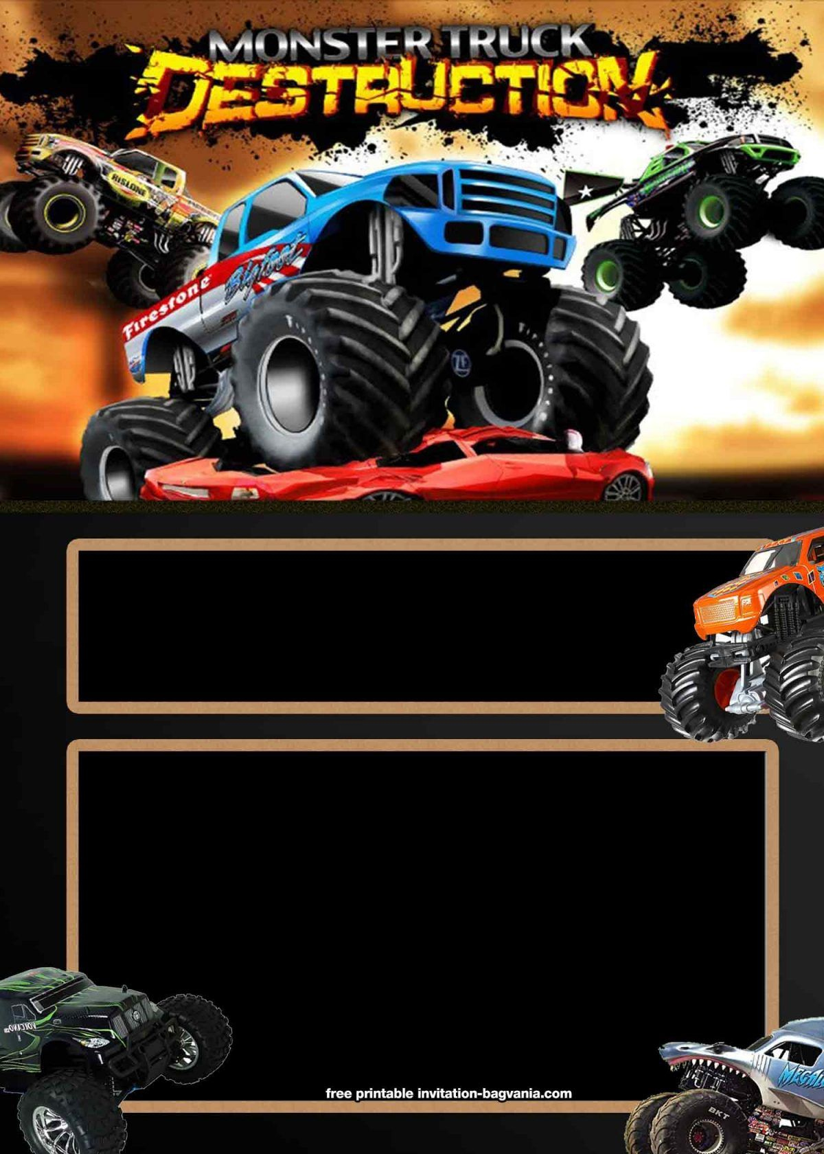 Free Printable Monster Truck Birthday Invitation Templates regarding Free Monster Truck Birthday Invitations Printable
