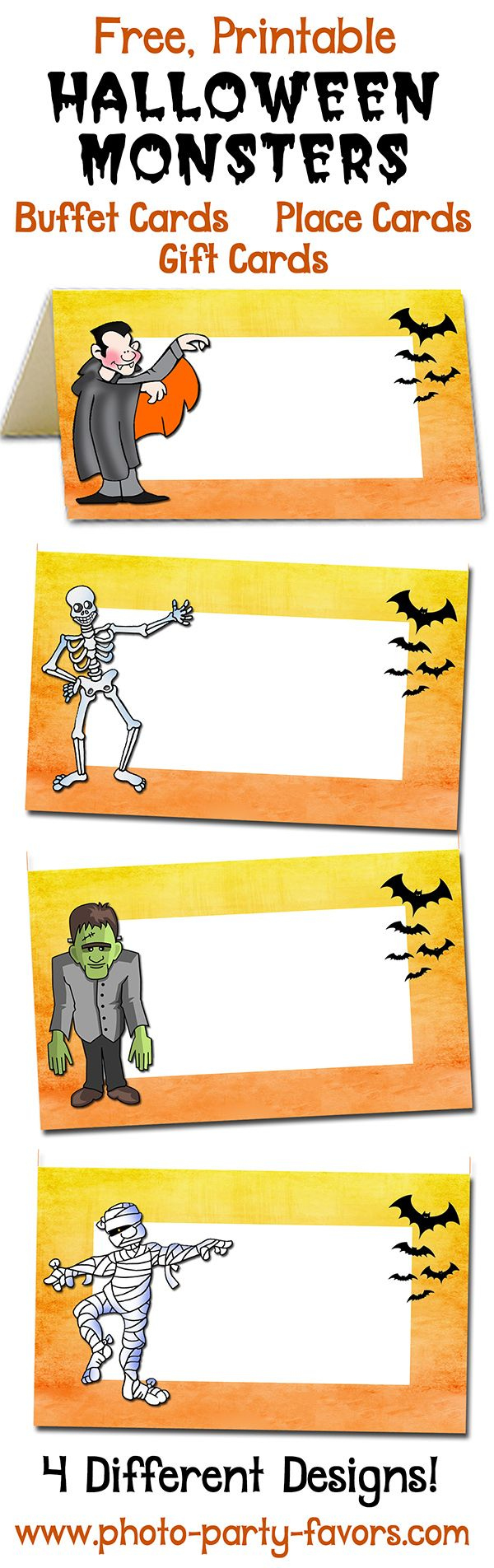 Free Printable Monsters Halloween Buffet Cards with Printable Halloween Place Cards