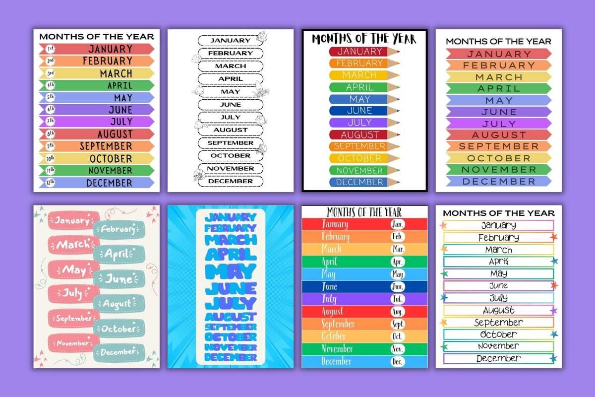 Free Printable Months Of The Year Charts intended for Free Printable Months of the Year Chart