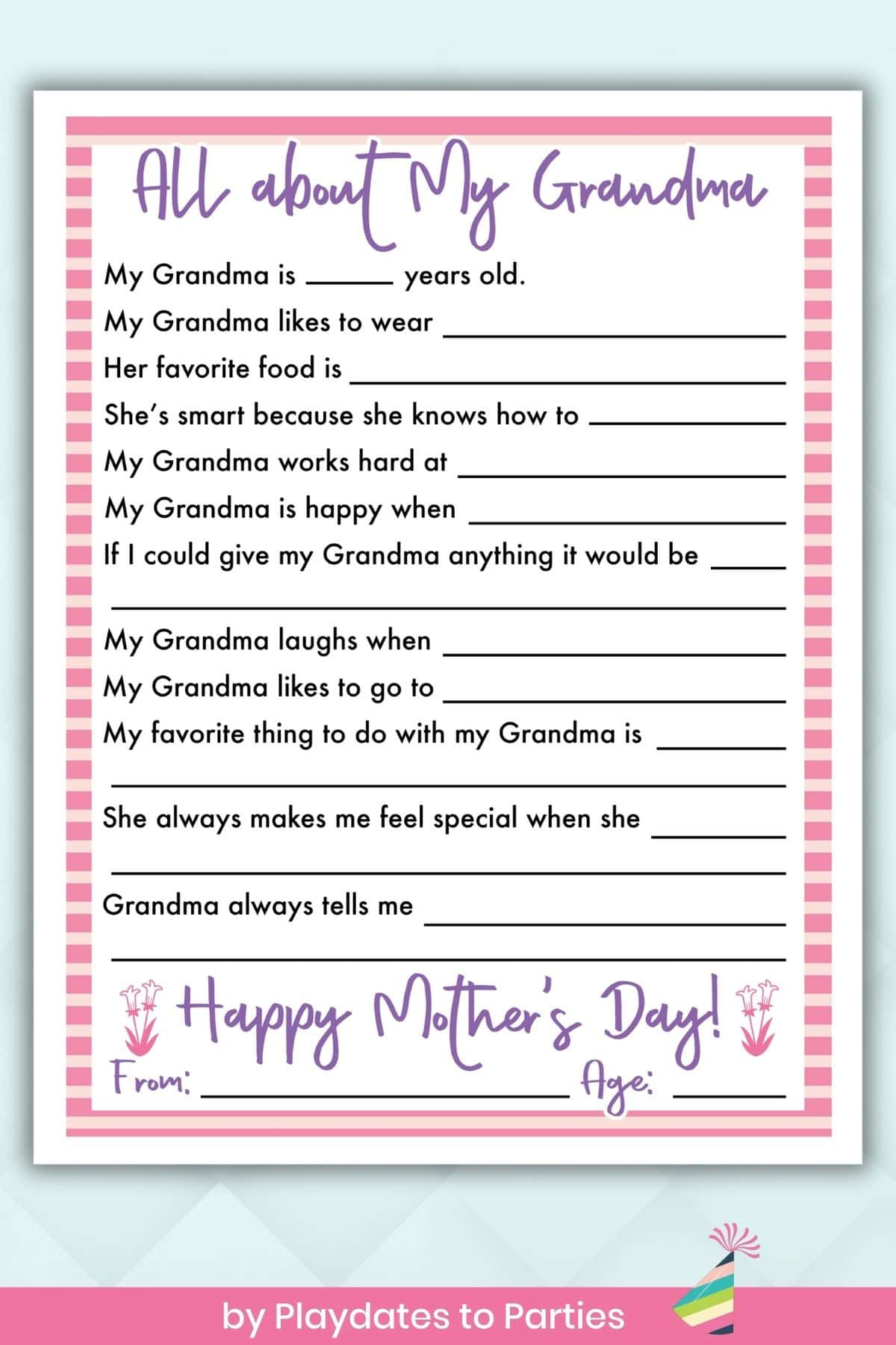 Free Printable Mother&amp;#039;S Day Questionnaire intended for Mothers Day Grandma Questionnaire Printable
