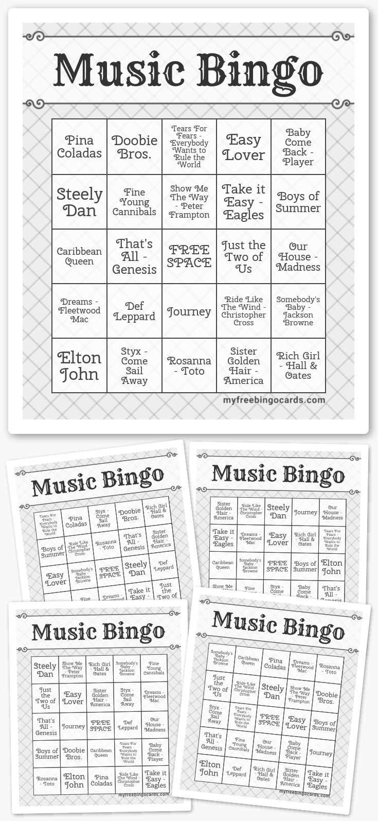 Free Printable Music Bingo Cards with Free Music Bingo Card Generator