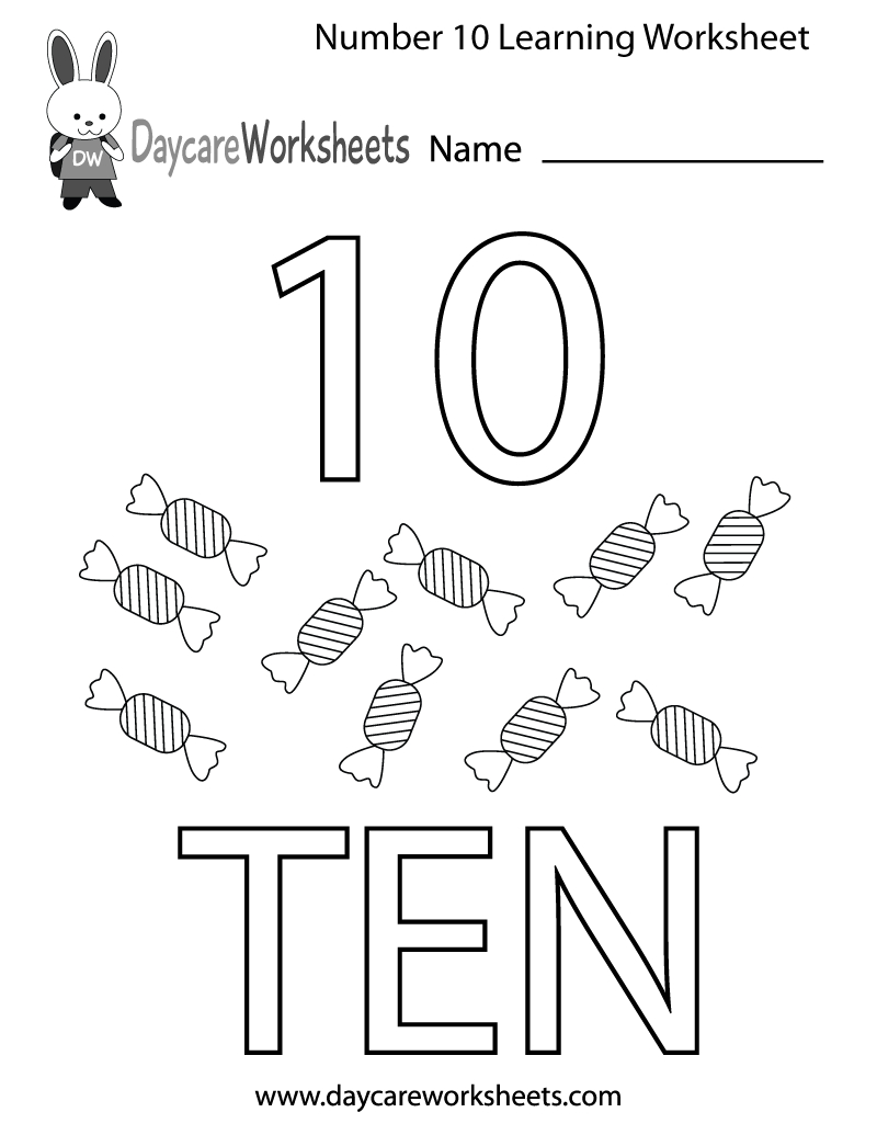 Free Printable Number Ten Learning Worksheet For Preschool inside Number Ten Worksheet Printable