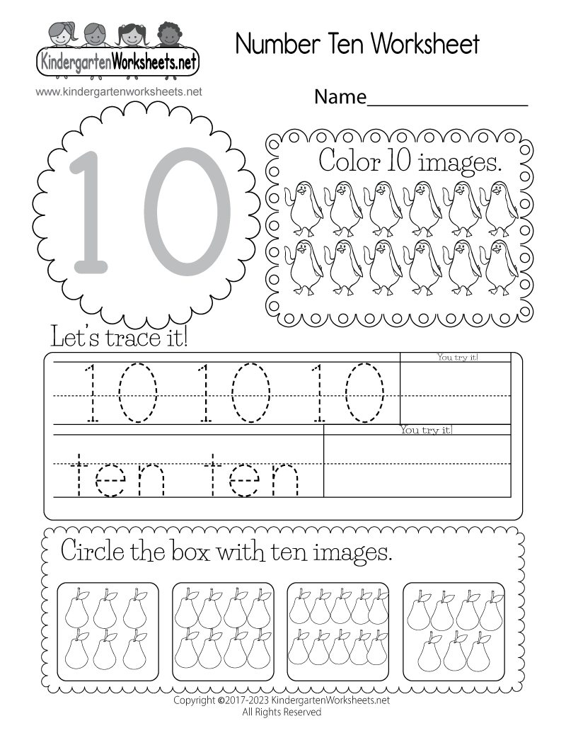 Free Printable Number Ten Worksheet for Number Ten Worksheet Printable
