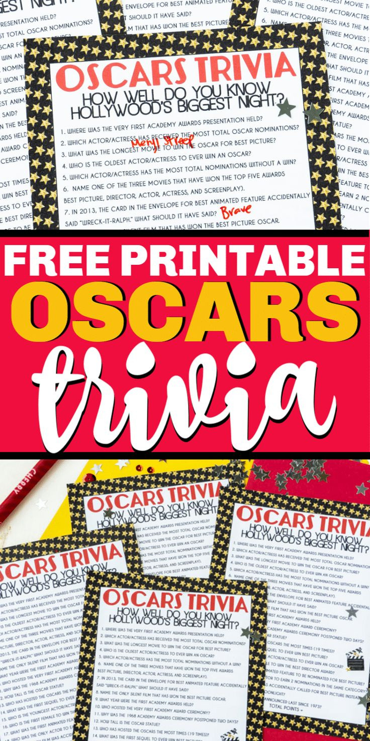 Free Printable Oscar Trivia Game inside Oscar Trivia Questions Printable