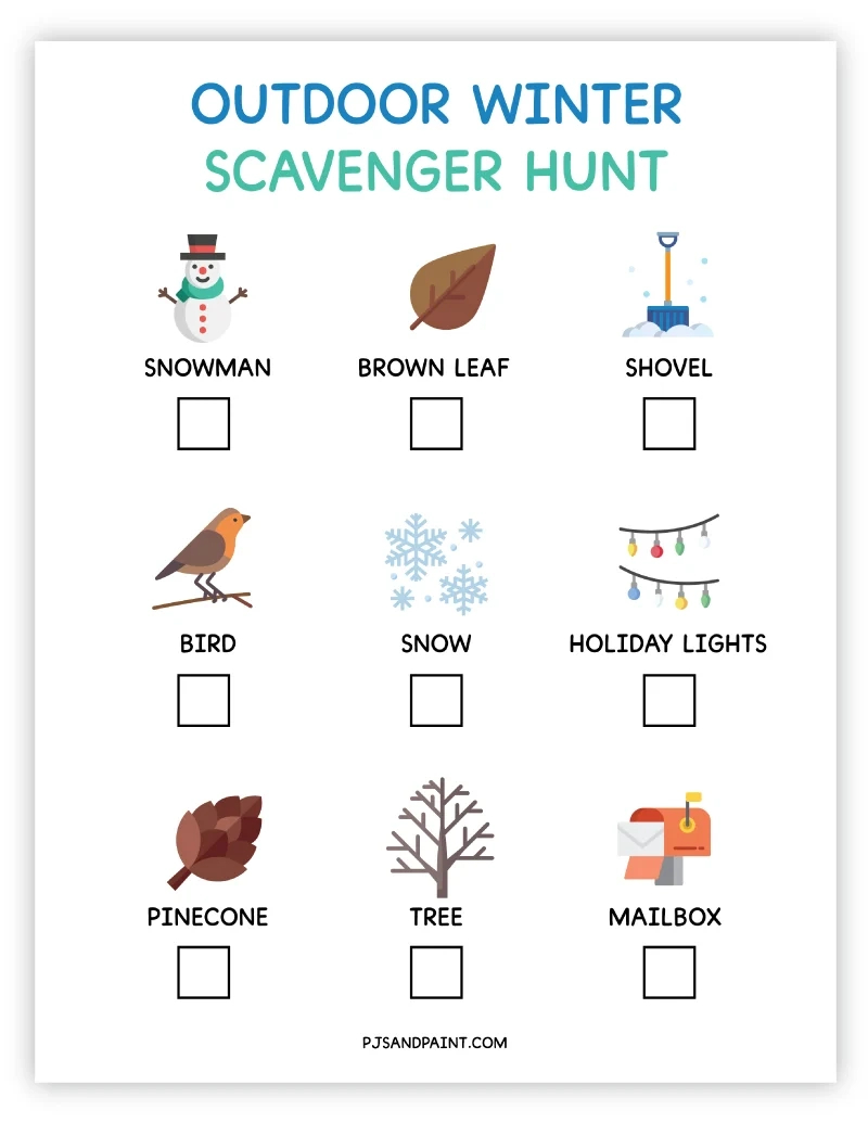 Free Printable Outdoor Winter Scavenger Hunt For Kids - Pjs And Paint with Free Printable Winter Scavenger Hunt