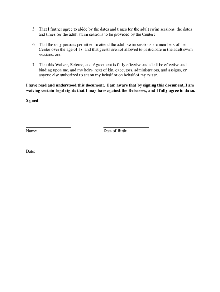 Free Printable Pool Waiver Form: Fill Out &amp;amp; Sign Online | Dochub pertaining to Printable Swimming Pool Waiver Template