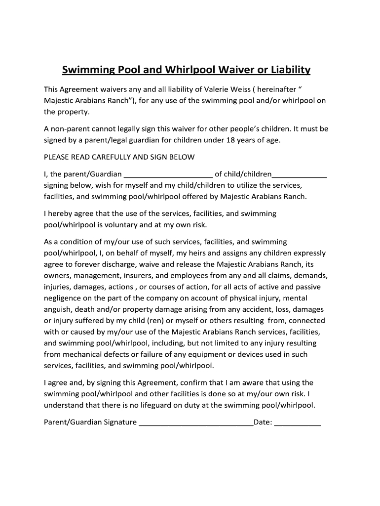 Free Printable Pool Waiver Form: Fill Out &amp;amp; Sign Online | Dochub with Printable Swimming Pool Waiver Template