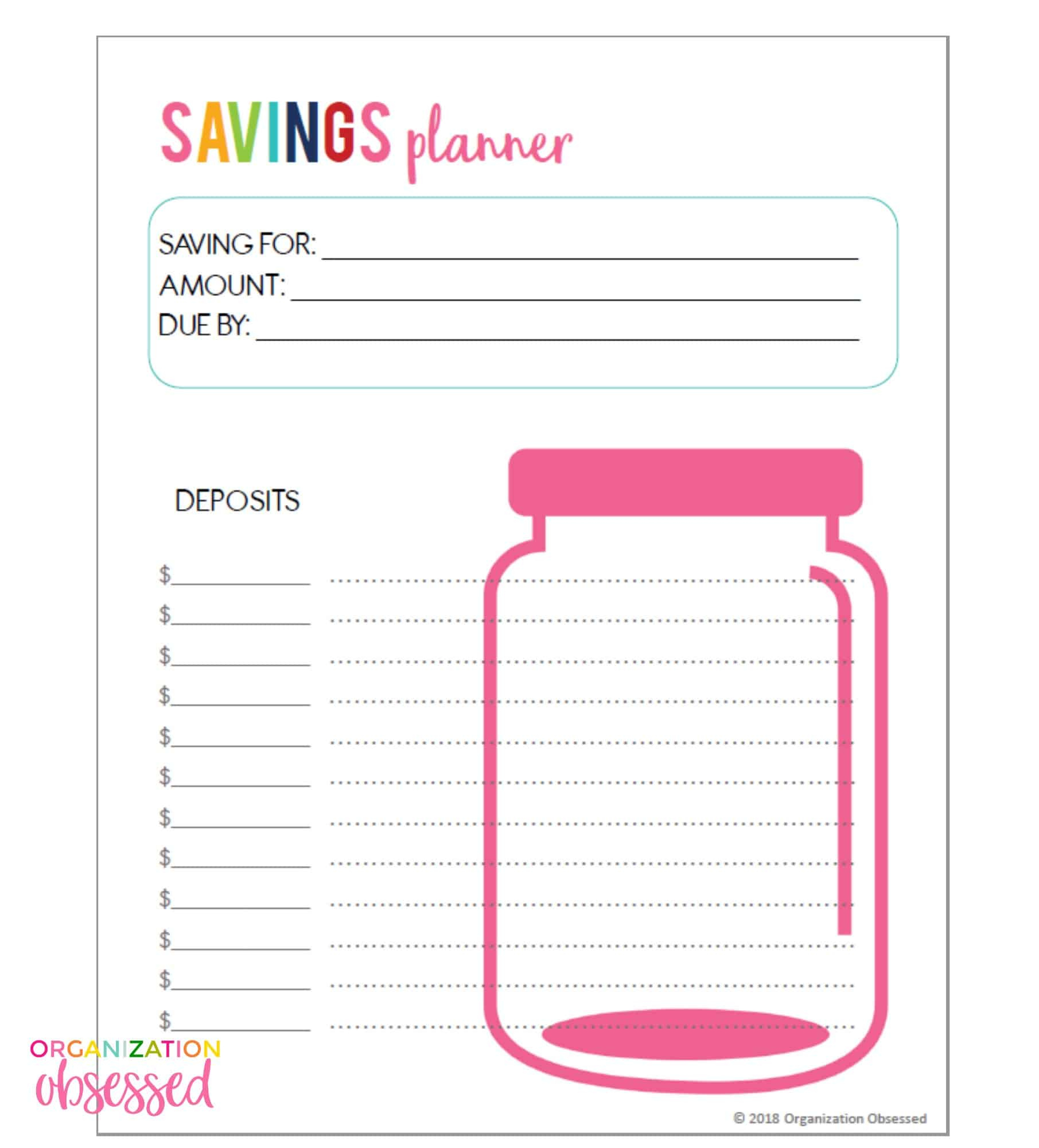 Free Printable Savings Tracker - Organization Obsessed with regard to Savings Tracker Free Printable