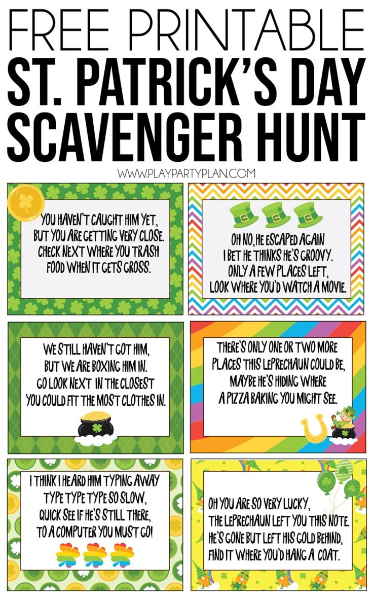 Free Printable St. Patrick&amp;#039;S Day Scavenger Hunt regarding Free Printable Leprechaun Scavenger Hunt Clues
