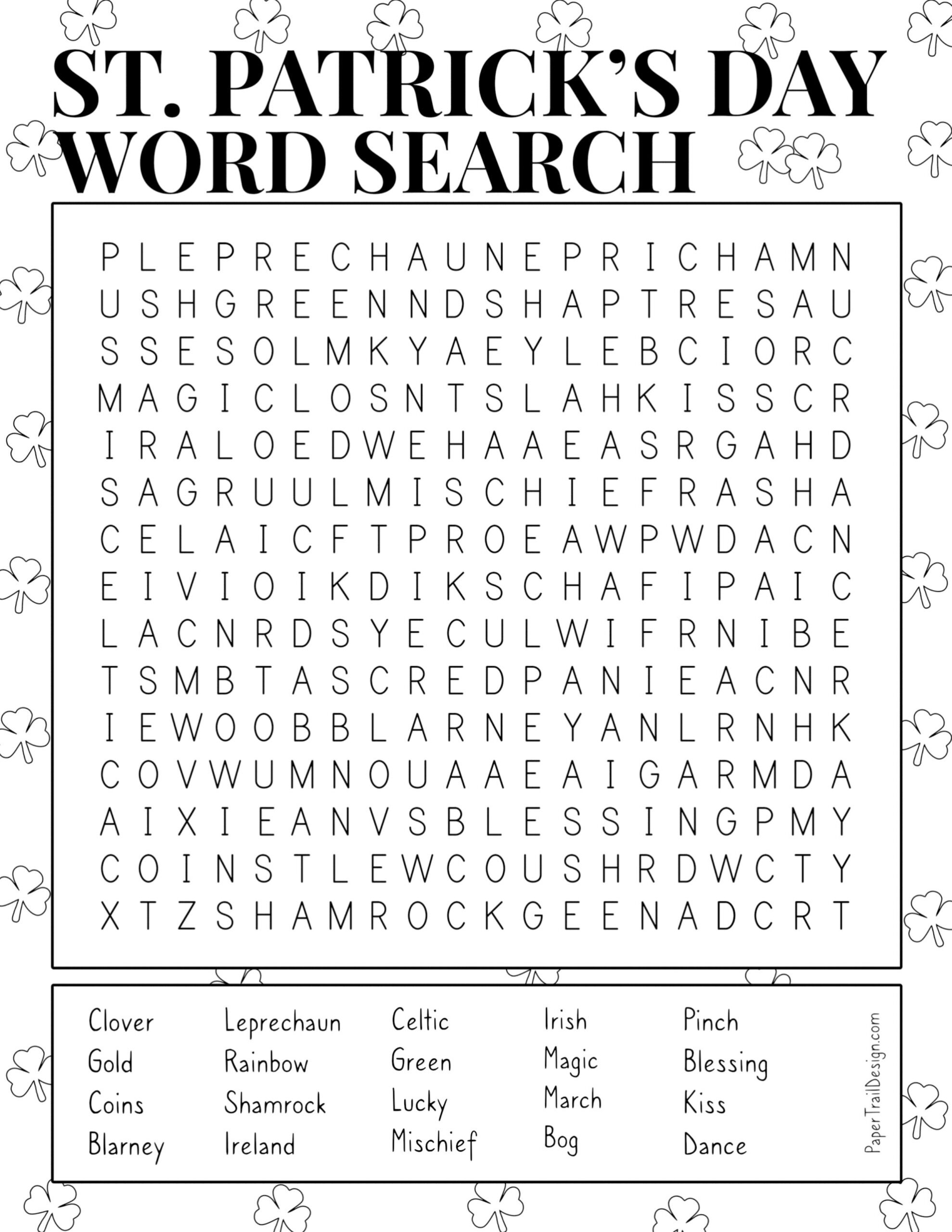 Free Printable St. Patrick&amp;#039;S Day Word Search - Paper Trail Design throughout Free Printable St Patrick&amp;amp;#039;s Day Word Search