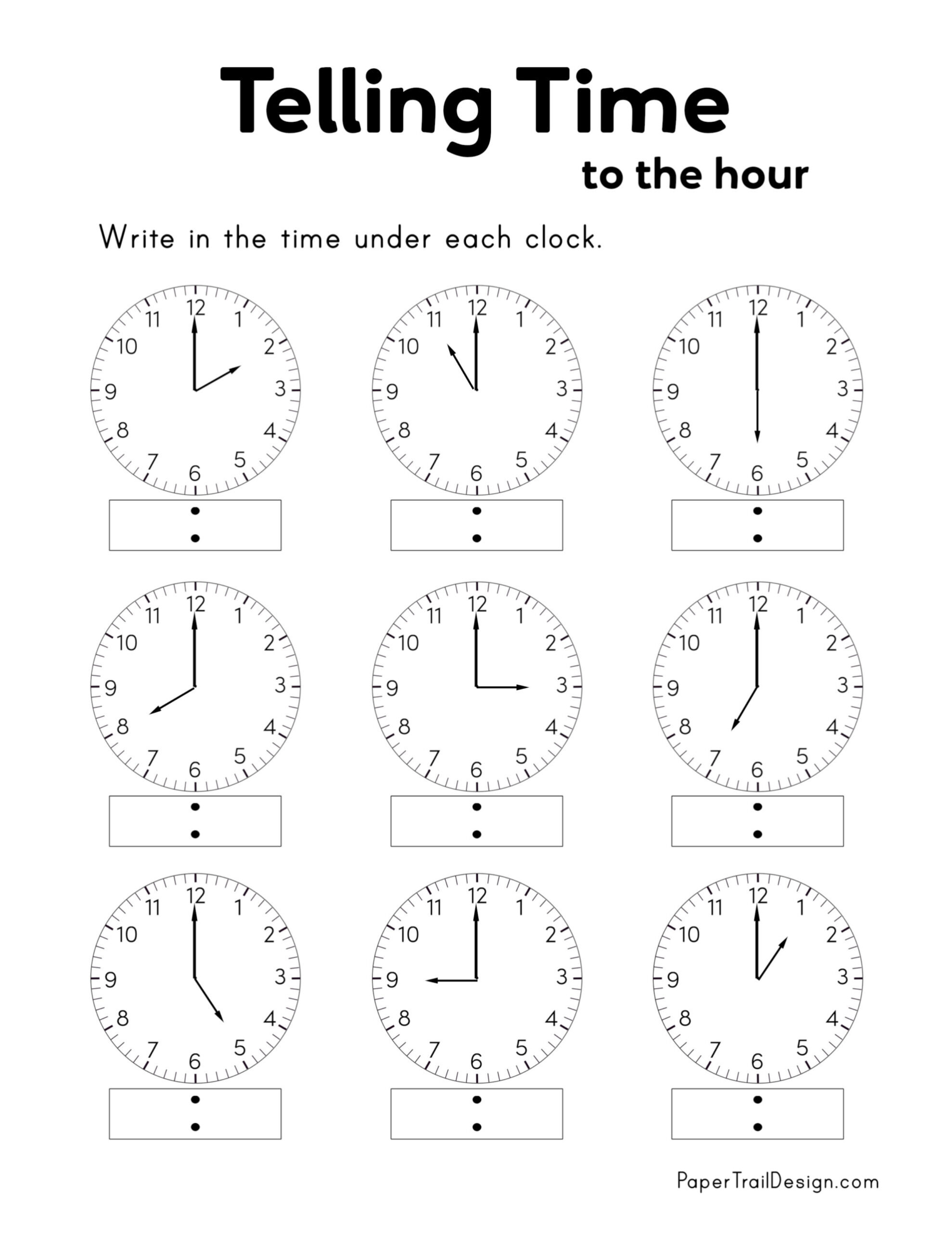 Free Printable Telling Time Worksheets - Paper Trail Design with Printable Telling Time Worksheet