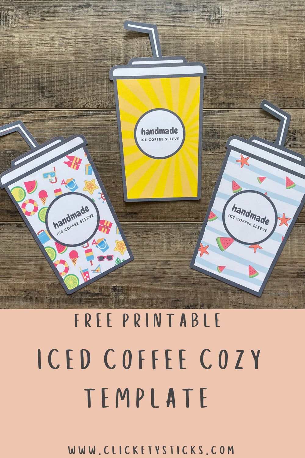 Free Printable Template For Iced Coffee Cozy — Clickety Sticks intended for Free Printable Coffee Cup Cozy Template