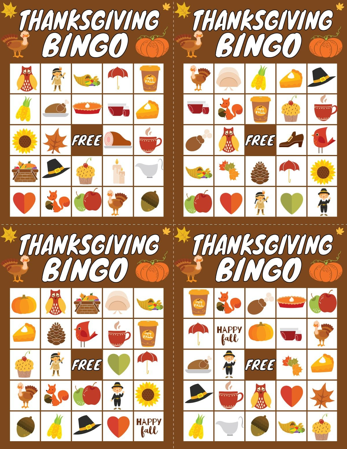 Free Printable Thanksgiving Bingo Game (20 Cards) - Play Party Plan within Thanksgiving Bingo Cards Printable