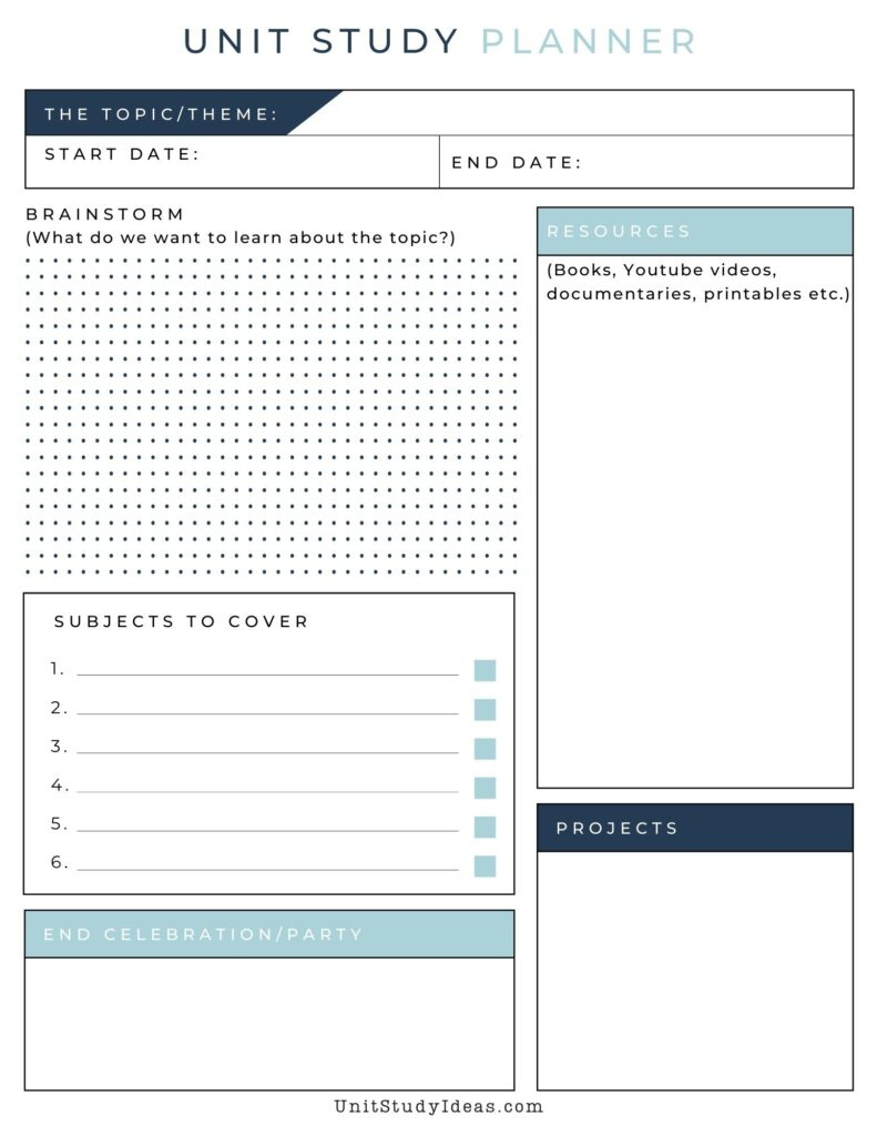 Free Printable Unit Study Planner For Homeschoolers - Unit Study Ideas for Free Printable Unit Studies Homeschool