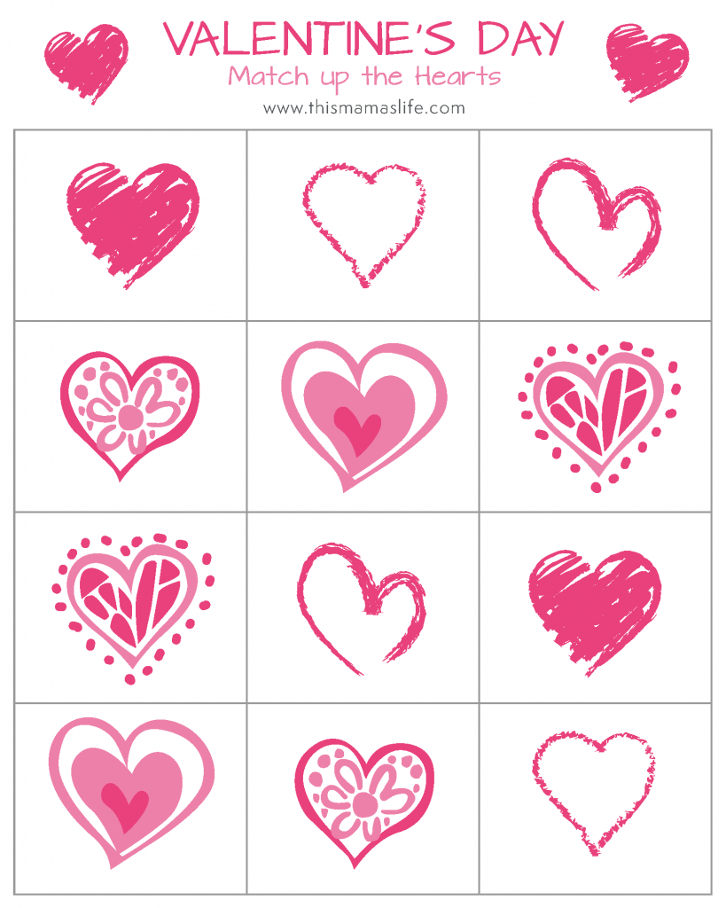Free Printable - Valentine&amp;#039;S Day Counting Hearts, Match Up &amp;amp; Word intended for Heart Matching Game Printable