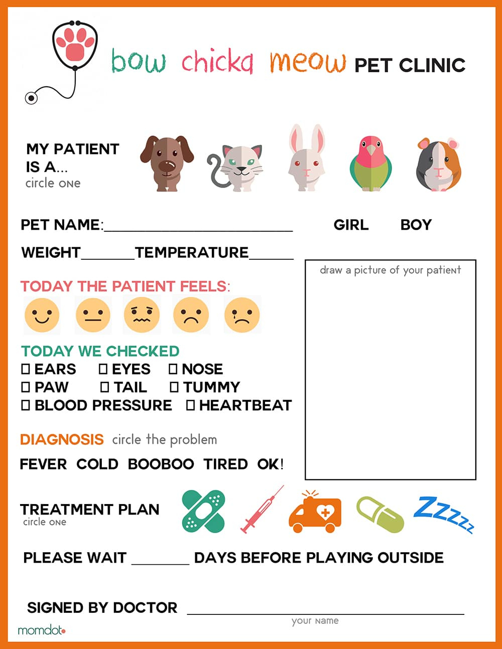 Free Printable: Vet Office Pretend Play Sheet throughout Dramatic Play Vet Clinic Free Printables