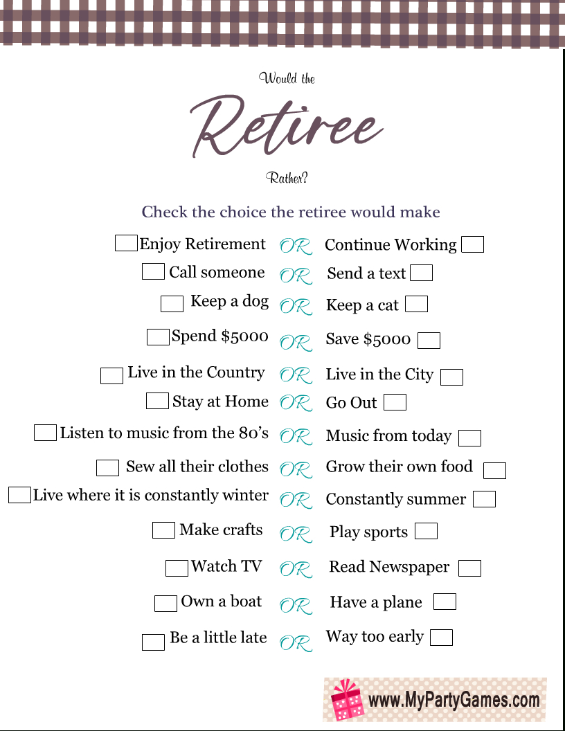 Free Printable Would The Retiree Rather? Retirement Game regarding Retirement Party Games Free Printable