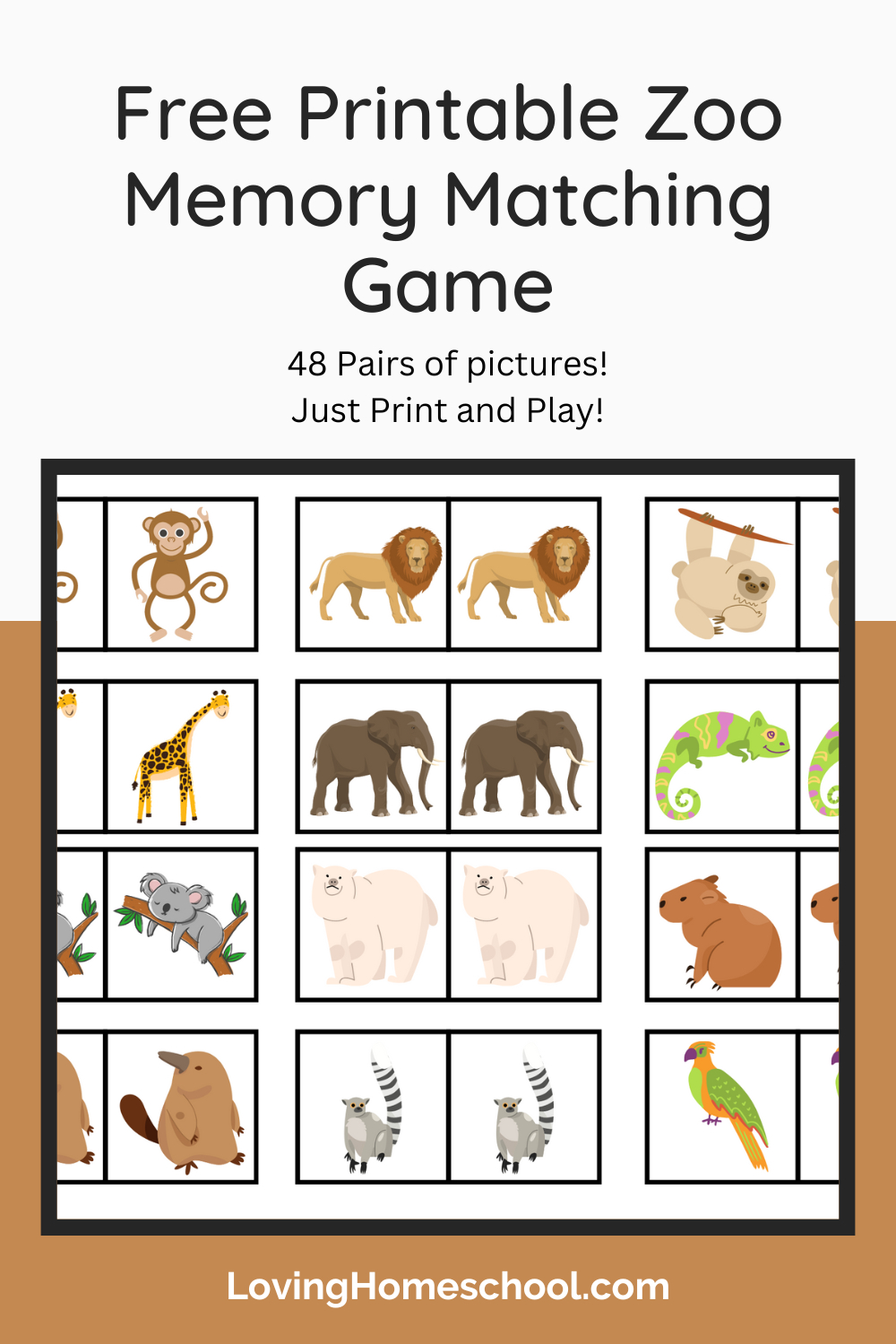 Free Printable Zoo Memory Matching Game - Lovinghomeschool regarding Memory Game Free Printable