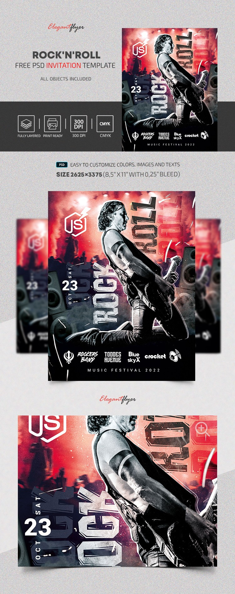 Free Rock&amp;#039;N&amp;#039;Roll Invitation Psd Template - 10033286 |Elegantflyer regarding Free Printable Rock And Roll Invitation Templates