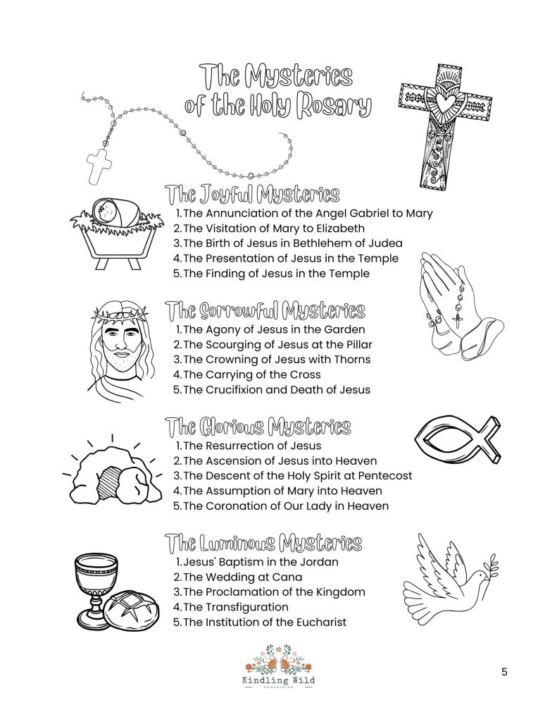 Free Rosary Colouring Pages - Kindling Wild inside Free Printable Rosary Worksheets