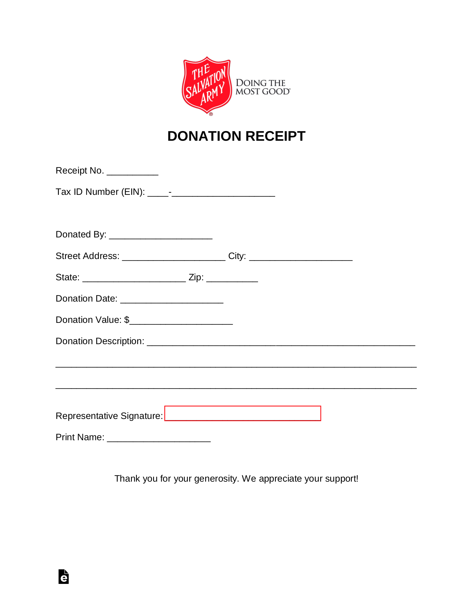Free Salvation Army Donation Receipt - Pdf | Word – Eforms throughout Salvation Army Donation Guide Printable