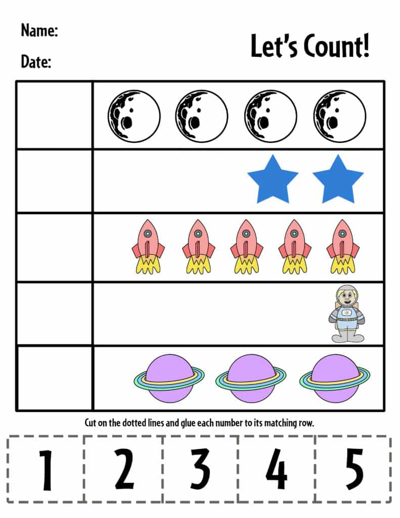Free Space Activities For Preschool! ⋆ The Hollydog Blog within Space Counting Worksheet Printable