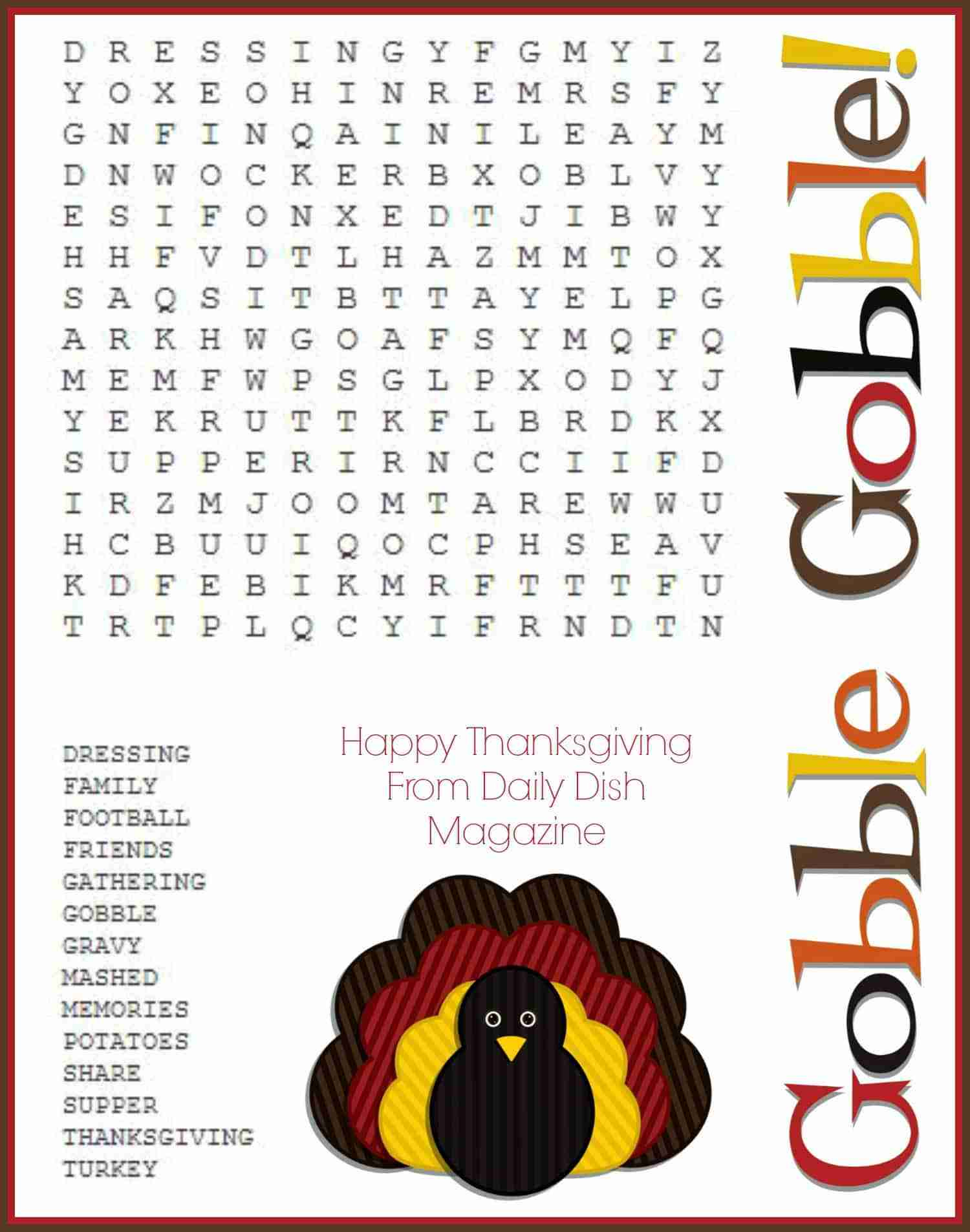 Free Thanksgiving Puzzles ~ Word Search And Maze Printable - Daily intended for Free Printable Thanksgiving Puzzels