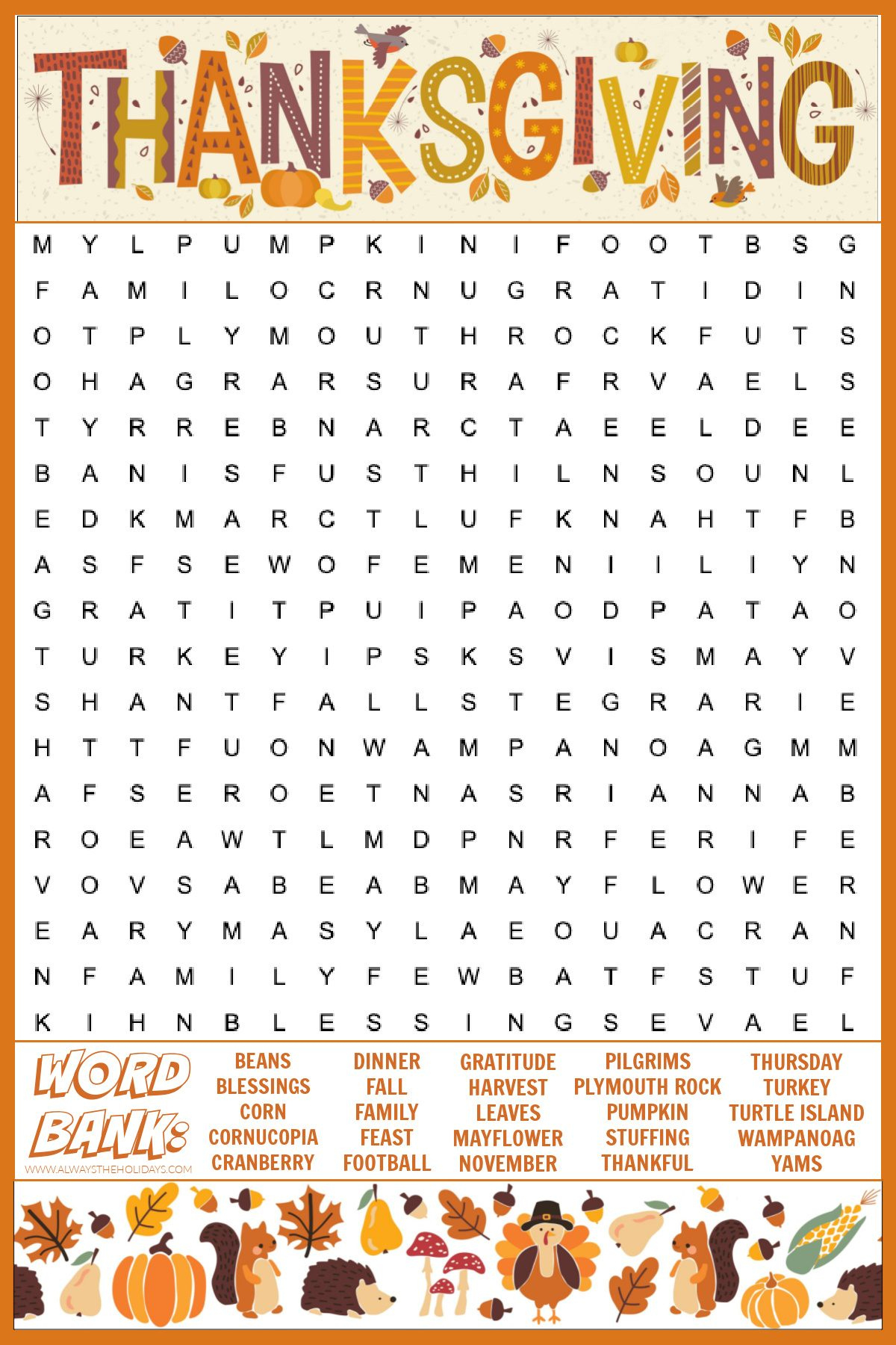 Free Thanksgiving Word Search Printable - With Answers Included regarding Free Printable Thanksgiving Puzzels