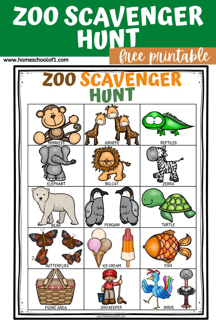 Free Zoo Scavenger Hunt Printable For Kids for Free Zoo Scavenger Hunt Printable