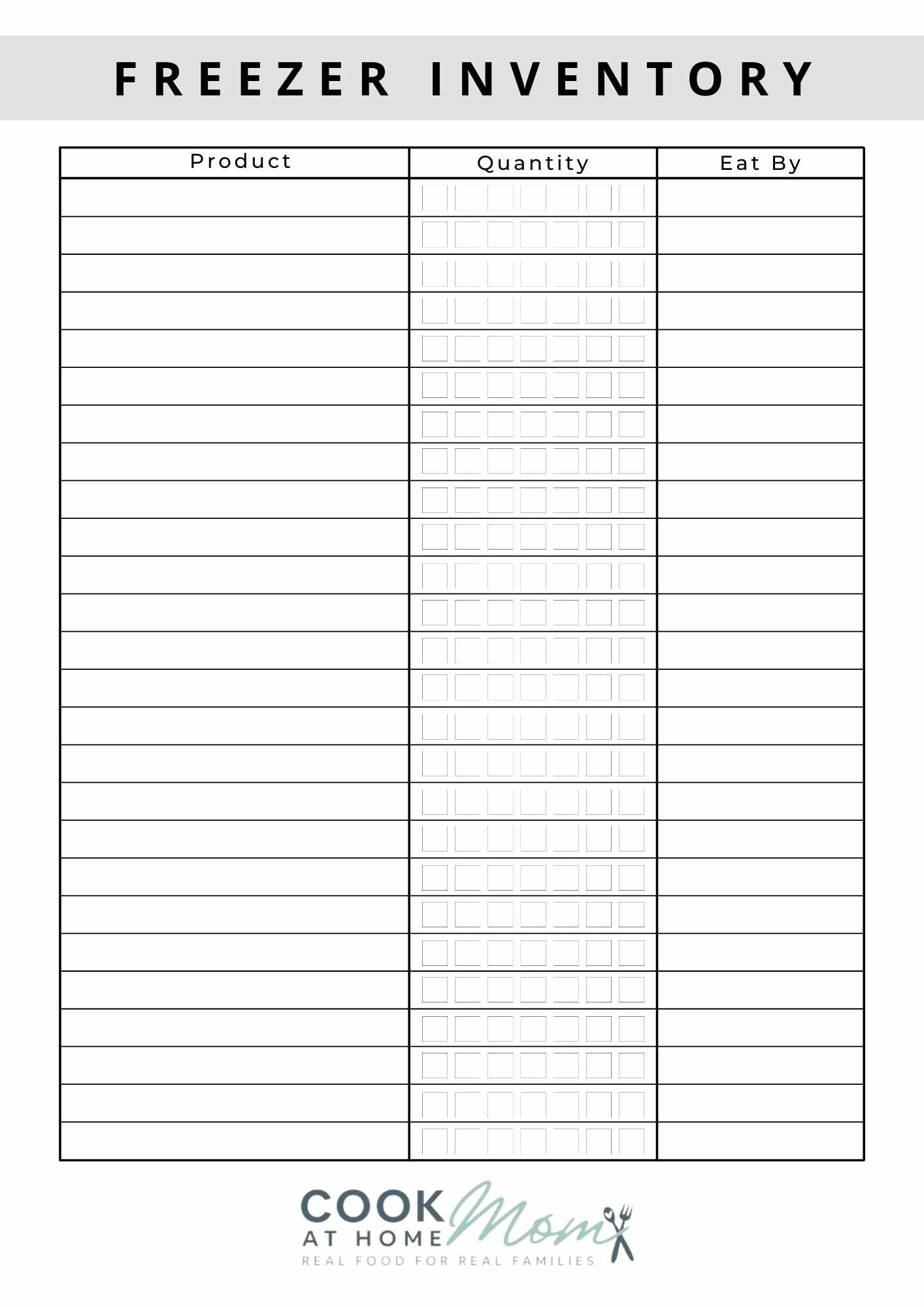 Freezer Inventory Chart - Free Printable! - Cook At Home Mom for Freezer Inventory Printable Free