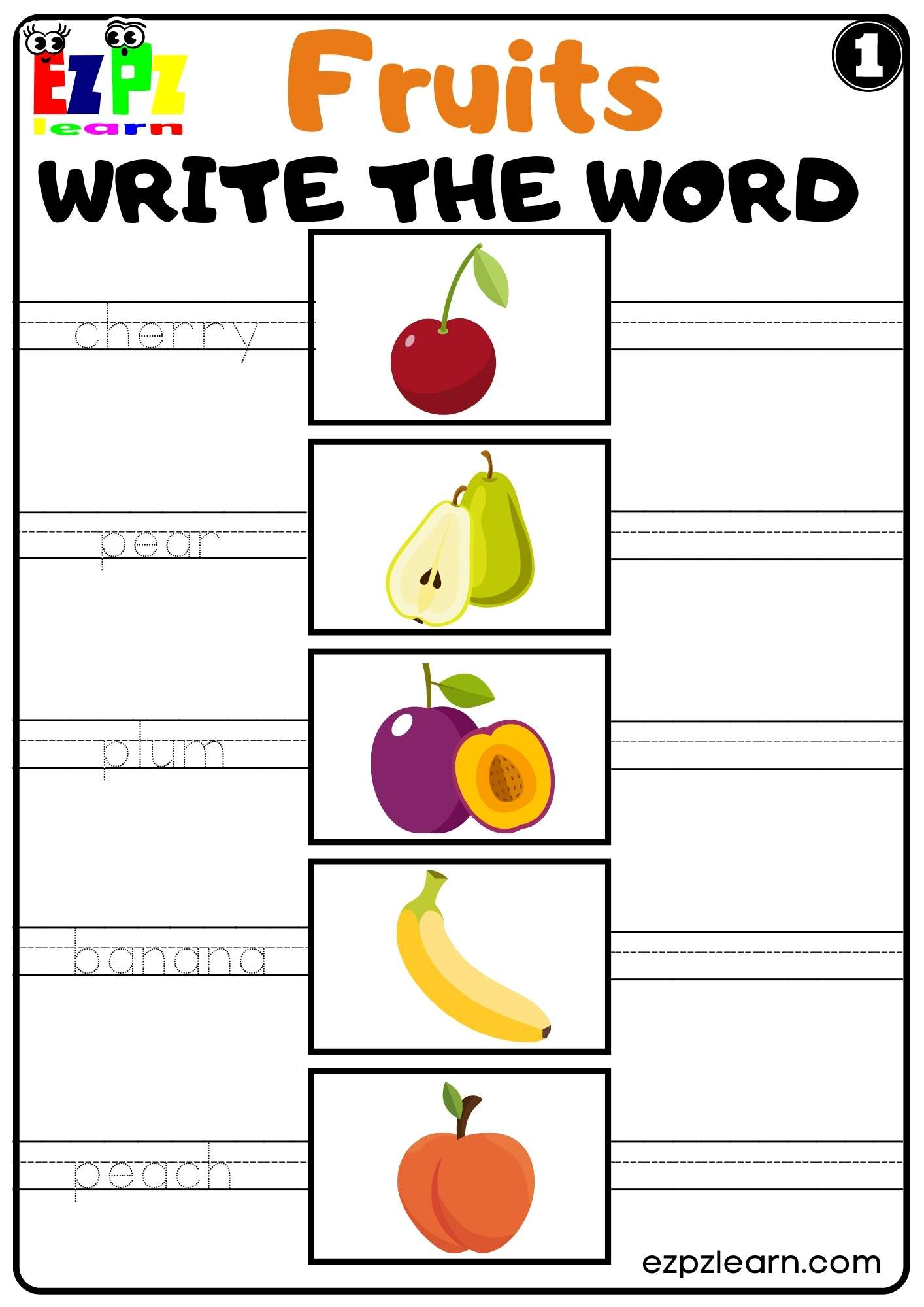Fruits Write The Word Worksheet For Esl And K5 Kindergarten Free regarding Free Printable Worksheets K 5
