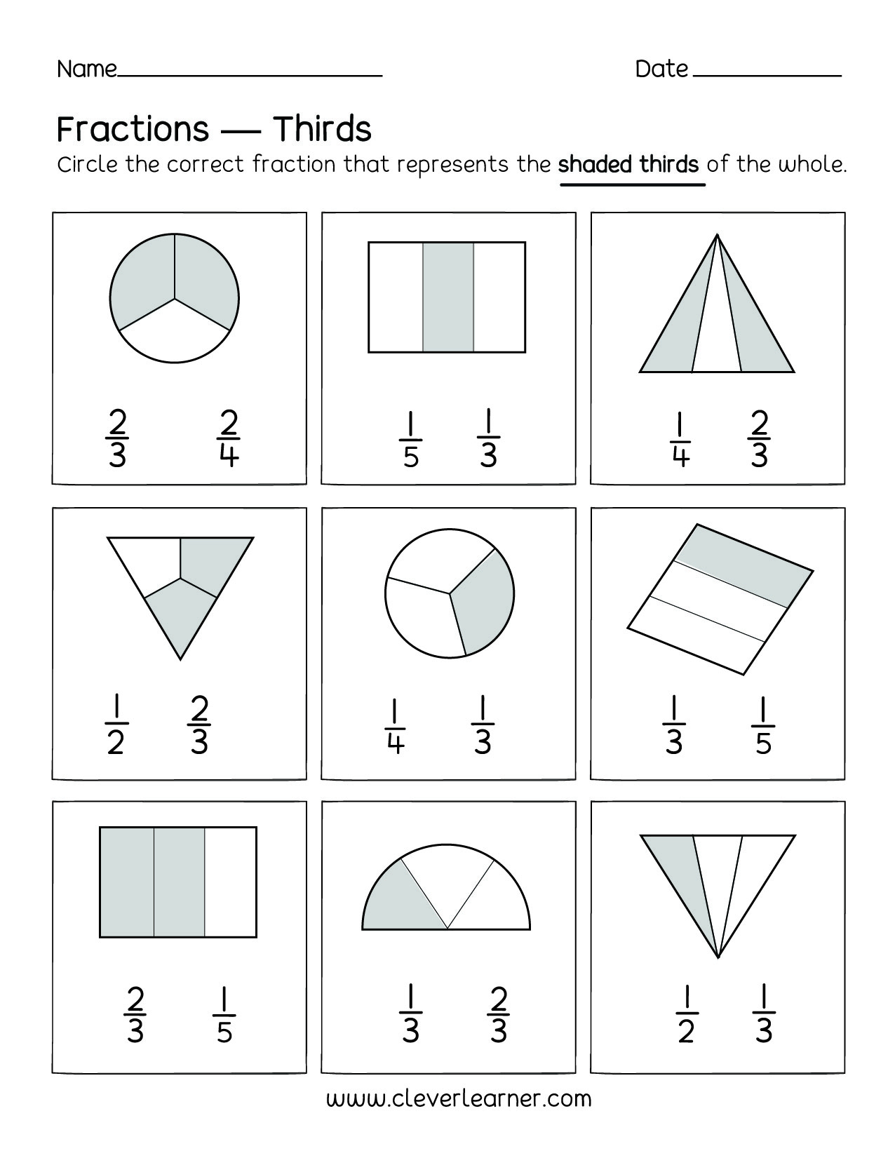 Fun Activity On Fractions, Thirds Worksheets For Children with Printable Kindergarten Fractions Worksheets